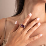 Gold Statement Amethyst Ring • Large Oval Gemstone Ring • Handmade Bold Artisan Jewelry