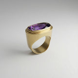 Gold Statement Amethyst Ring • Large Oval Gemstone Ring • Handmade Bold Artisan Jewelry