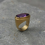 Gold Statement Amethyst Ring • Large Oval Gemstone Ring • Handmade Bold Artisan Jewelry