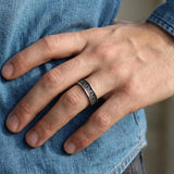 Men’s Oxidized Silver Geometric Ring • Dark Openwork Band • Handmade Modern Men’s Jewelry