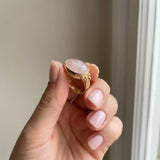 Gold Rose Quartz Ring • Oval Pink Stone Statement Ring • Handmade Bezel Set Gemstone Jewelry