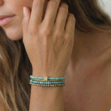 Turquoise & Gold Wrap Bracelet • Amazonite and Hematite Beaded Wrap • Handmade Boho Layered Jewelry