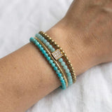 Turquoise & Gold Wrap Bracelet • Amazonite and Hematite Beaded Wrap • Handmade Boho Layered Jewelry