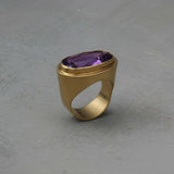 Gold Statement Amethyst Ring • Large Oval Gemstone Ring • Handmade Bold Artisan Jewelry