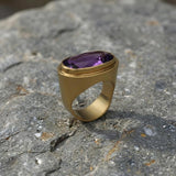 Gold Statement Amethyst Ring • Large Oval Gemstone Ring • Handmade Bold Artisan Jewelry