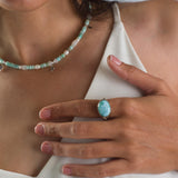 Sterling Silver Larimar Ring • Oval Bezel Set Light Blue Gemstone • Handmade Statement Jewelry • Women’s Gift