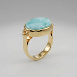Sterling Silver Larimar Ring • Oval Bezel Set Light Blue Gemstone • Handmade Statement Jewelry • Women’s Gift