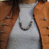 Sterling Silver Picasso Jasper Beaded Necklace • Large Rondelle Beads • Earthy Handmade Statement Jewelry • Gift