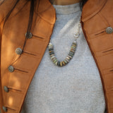 Sterling Silver Picasso Jasper Beaded Necklace • Large Rondelle Beads • Earthy Handmade Statement Jewelry • Gift