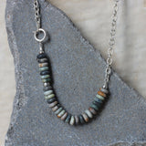 Sterling Silver Picasso Jasper Beaded Necklace • Large Rondelle Beads • Earthy Handmade Statement Jewelry • Gift