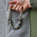 Sterling Silver Picasso Jasper Beaded Necklace • Large Rondelle Beads • Earthy Handmade Statement Jewelry • Gift