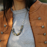 Sterling Silver Picasso Jasper Beaded Necklace • Large Rondelle Beads • Earthy Handmade Statement Jewelry • Gift