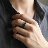 Men’s Oxidized Silver Geometric Ring • Dark Openwork Band • Handmade Modern Men’s Jewelry
