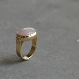 Gold Rose Quartz Ring • Oval Pink Stone Statement Ring • Handmade Bezel Set Gemstone Jewelry
