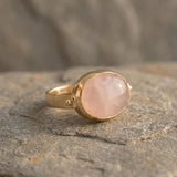 Gold Rose Quartz Ring • Oval Pink Stone Statement Ring • Handmade Bezel Set Gemstone Jewelry