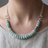 Sterling Silver Amazonite Necklace • Rondelle Bead Statement • Short Collar Chain • Adjustable Length Gift