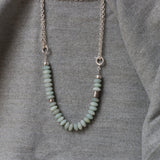 Sterling Silver Amazonite Necklace • Rondelle Bead Statement • Short Collar Chain • Adjustable Length Gift