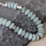 Sterling Silver Amazonite Necklace • Rondelle Bead Statement • Short Collar Chain • Adjustable Length Gift