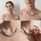 Sterling Silver Amazonite Necklace • Rondelle Bead Statement • Short Collar Chain • Adjustable Length Gift