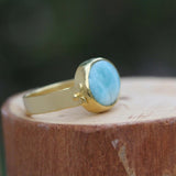 Sterling Silver Larimar Ring • Oval Bezel Set Light Blue Gemstone • Handmade Statement Jewelry • Women’s Gift