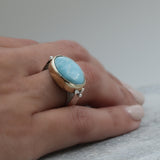 Sterling Silver Larimar Ring • Oval Bezel Set Light Blue Gemstone • Handmade Statement Jewelry • Women’s Gift