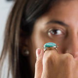 Sterling Silver Larimar Ring • Oval Bezel Set Light Blue Gemstone • Handmade Statement Jewelry • Women’s Gift