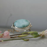 Sterling Silver Larimar Ring • Oval Bezel Set Light Blue Gemstone • Handmade Statement Jewelry • Women’s Gift