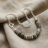 Sterling Silver Picasso Jasper Beaded Necklace • Large Rondelle Beads • Earthy Handmade Statement Jewelry • Gift