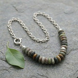 Sterling Silver Picasso Jasper Beaded Necklace • Large Rondelle Beads • Earthy Handmade Statement Jewelry • Gift