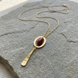 Red Jasper Long Necklace • Handmade Gold Statement Pendant • Oval Boho Jewelry Gift