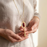 Red Jasper Long Necklace • Handmade Gold Statement Pendant • Oval Boho Jewelry Gift