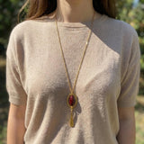 Red Jasper Long Necklace • Handmade Gold Statement Pendant • Oval Boho Jewelry Gift