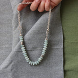 Sterling Silver Amazonite Necklace • Rondelle Bead Statement • Short Collar Chain • Adjustable Length Gift