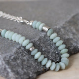 Sterling Silver Amazonite Necklace • Rondelle Bead Statement • Short Collar Chain • Adjustable Length Gift