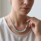 Sterling Silver Amazonite Necklace • Rondelle Bead Statement • Short Collar Chain • Adjustable Length Gift