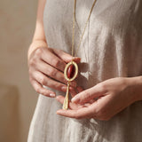 Red Jasper Long Necklace • Handmade Gold Statement Pendant • Oval Boho Jewelry Gift