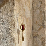 Red Jasper Long Necklace • Handmade Gold Statement Pendant • Oval Boho Jewelry Gift