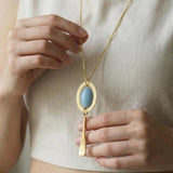 Red Jasper Long Necklace • Handmade Gold Statement Pendant • Oval Boho Jewelry Gift