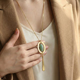 Red Jasper Long Necklace • Handmade Gold Statement Pendant • Oval Boho Jewelry Gift