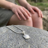 Minimalist Silver Floral Necklace for Women • Handmade Botanical Pendant with Spiral Bale