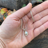 Minimalist Silver Floral Necklace for Women • Handmade Botanical Pendant with Spiral Bale