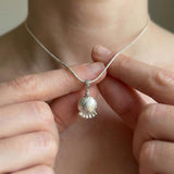 Minimalist Silver Floral Necklace for Women • Handmade Botanical Pendant with Spiral Bale