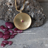 Two-Sided Spiral Pendant Necklace • Hidden Ruby Birthstone Back Detail • Hand-Drawn Inspired Minimal Jewelry • Meaningful Gift