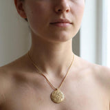 Two-Sided Spiral Pendant Necklace • Hidden Ruby Birthstone Back Detail • Hand-Drawn Inspired Minimal Jewelry • Meaningful Gift