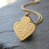 Oxidized Silver Heart Pendant Necklace • Personalized Engraved Scrollwork Medallion • Handmade Vintage-Inspired Statement Jewelry