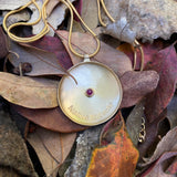 Two-Sided Spiral Pendant Necklace • Hidden Ruby Birthstone Back Detail • Hand-Drawn Inspired Minimal Jewelry • Meaningful Gift