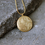 Two-Sided Spiral Pendant Necklace • Hidden Ruby Birthstone Back Detail • Hand-Drawn Inspired Minimal Jewelry • Meaningful Gift