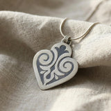Oxidized Silver Heart Pendant Necklace • Personalized Engraved Scrollwork Medallion • Handmade Vintage-Inspired Statement Jewelry