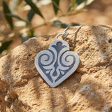 Oxidized Silver Heart Pendant Necklace • Personalized Engraved Scrollwork Medallion • Handmade Vintage-Inspired Statement Jewelry