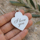 Oxidized Silver Heart Pendant Necklace • Personalized Engraved Scrollwork Medallion • Handmade Vintage-Inspired Statement Jewelry
